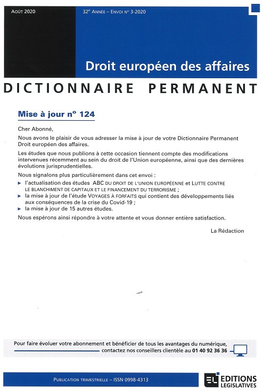 DICTIONNAIRE PERMANENT DROIT EUROPEEN DES AFFAIRES - Mise à jour