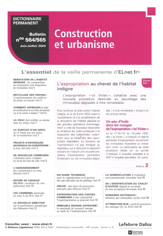 DICTIONNAIRE PERMANENT CONSTRUCTION ET URBANISME - Bulletin